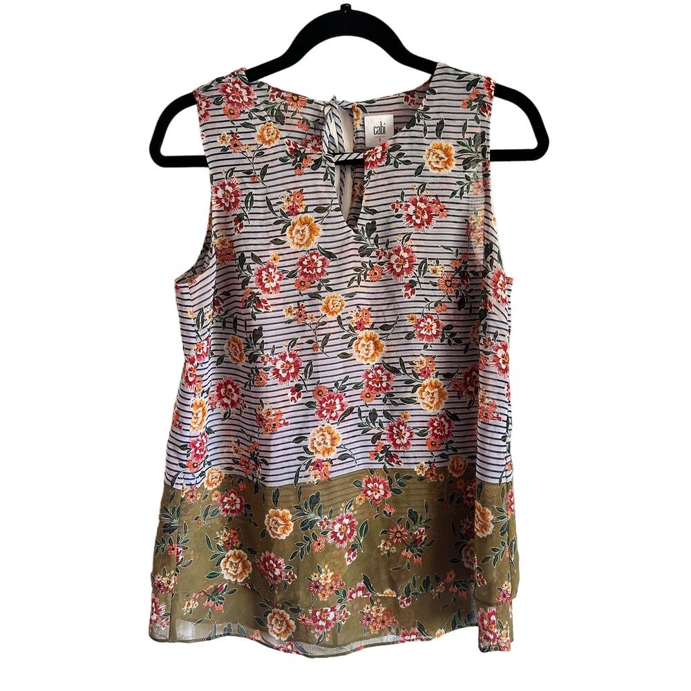 CABI Classic Striped Floral Tank Shell Blouse Size Small